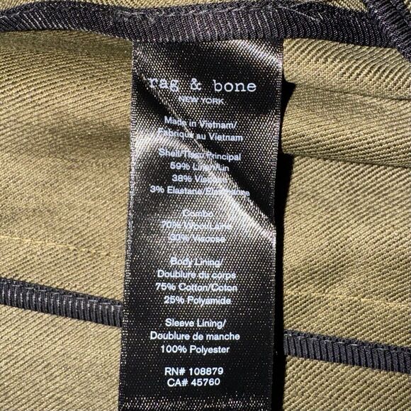 Rag & Bone Olive Army Green  Linen Blend Blazer Classic Women Size 4 - Picture 12 of 13